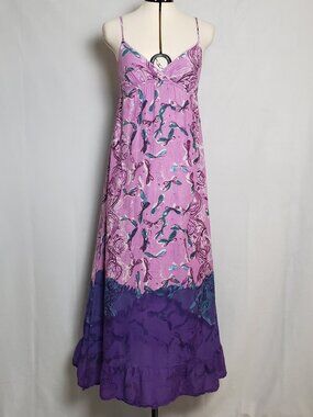 Derek Heart Dragonfly Cotton Maxi Boho Festival Purple/Pink Dress Size Medium